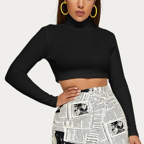 Turtle Neck Slim Crop Tee - Picture 1 of 9